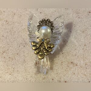 Elegant Crystal Angel Brooch with Gold Accents
